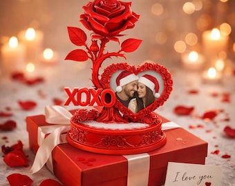 XOXO Rose Photo Heart Frame STL OBJ| Valentine’s Day Couple gift | 3D Print Decor | Romantic Wedding Gift Digital File