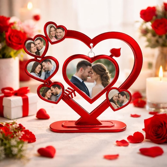 リビング、書斎、寝室の装飾、カップルのハート瓶の置物 Heart Photo Frame Tree 3D Print File | Romantic Couple Decor (STL