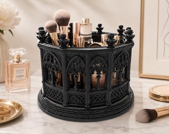 Organizador de tocador estilo catedral gótica STL +3MF+OBJ para impresión 3D, tocador de maquillaje, soporte para brochas, descarga digital