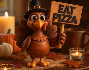 Funny Thanksgiving Turkey 3D Model, Eat Pizza Sign (STL/OBJ Digital Download)