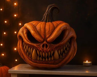 Scary Pumpkin STL OBJ - Halloween Jack O' Lantern 3D Print Model (Digital Download)