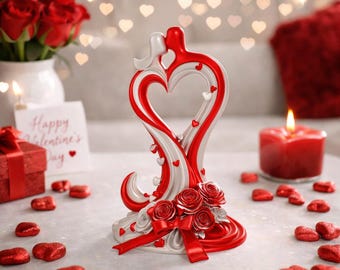 Romantic Heart Couple Sculpture STL OBJ | Valentine Love Decor 3D Print File | Wedding Anniversary Gift Digital download
