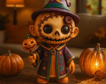 STL+OBJ 3D-afdrukbaar – digitaal Halloween-model spookachtige pompoentovenaar | Beeldje (direct downloaden)