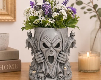 Gothic Skull Planter  STL 3MF OBJ 3d model | Horror Flower Pot 3D Print File | Creepy Vase  | Halloween Decor Planter Digital Download
