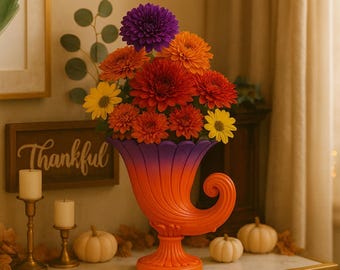 Elegant Cornucopia Vase 3D Model: Thanksgiving Home Decor (Digital Download)