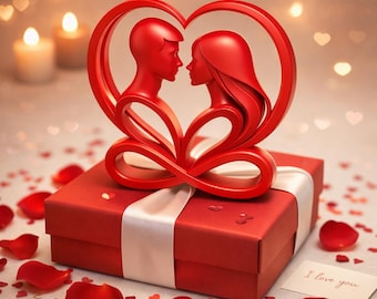 Romantic Heart Couple Sculpture STL OBJ 3d model  | Valentine’s Day Gift for Her | Romantic GiftDigital Download