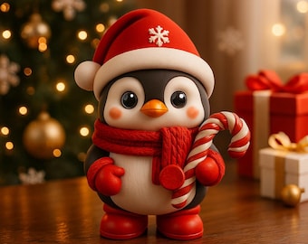 かわいいクリスマスペンギン 3D モデル STL/OBJ: ホリデーフィギュア (デジタルダウンロード)