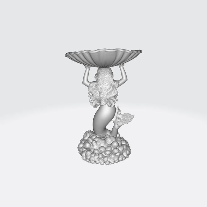 Portagioie a forma di sirena fantasy STL+3MF+ modello 3D OBJ, piatto portagioie per stampa 3D, portaanelli a forma di sirena STL, decorazione per la toeletta immagine 9