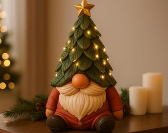 Christmas Tree Gnome 3D Model STL/OBJ, Lighted Holiday Decor (Digital Download)