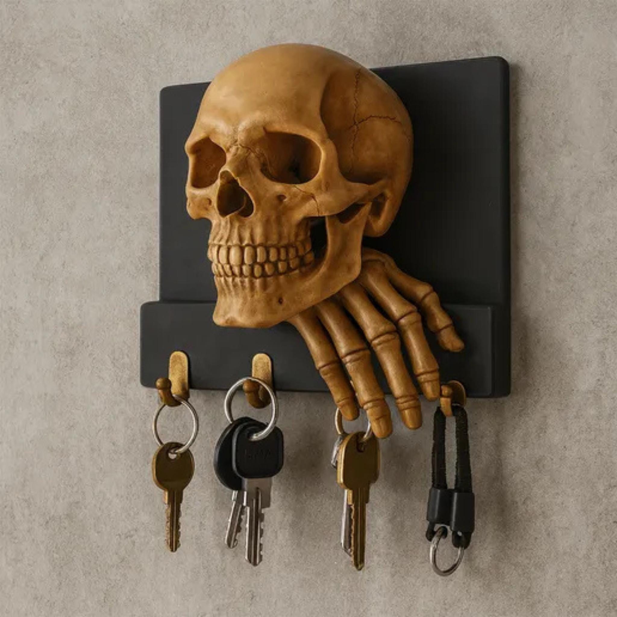 Skull Key Holder 3D Print Model: Gothic Skeleton Wall Hook (STL