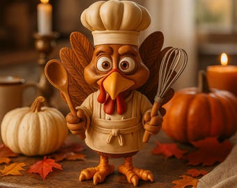 Cute Turkey Chef 3D Model STL/OBJ, Thanksgiving Decor (Digital Download)