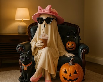 Ghost with Cat & Pumpkins 3D Print File: Spooky Halloween Decor (STL/OBJ)