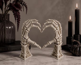 Gothic Skeleton Hands Heart STL OBJ 3MF , Halloween 3D Print File, Dark Romance Decor, Skull Hand Heart Digital Download