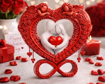 Romantic Couple Heart Sculpture STL OBJ | Valentine Love Decor 3D Print File | Anniversary Wedding Gift Digital Download