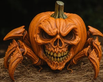 Zły Pająk Dyniowy – model 3D: dekoracja na Halloween w formacie STL/OBJ (do pobrania cyfrowego)