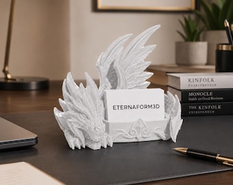 Tarjetero con forma de dragón (modelos 3D STL+3MF+OBJ), descarga digital para impresión 3D. Organizador de escritorio de fantasía, decoración gótica para oficina.
