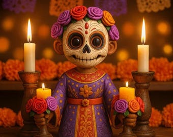 Portacandele a forma di teschio di zucchero, stampa 3D - Calavera Decor (STL/OBJ)