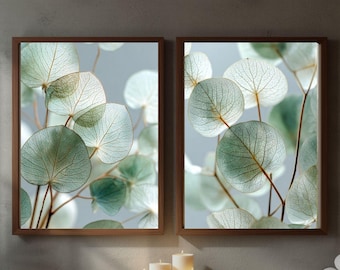 Eucalyptus Wall Art Set of 2 – Sage Green Botanical Prints, Printable Spa Bathroom Art