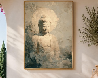 Buddha Wall Art – Neutral Abstract Buddha Print, Zen Wabi Sabi Japandi Printable Art