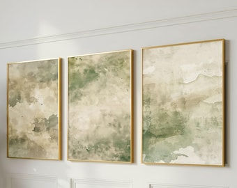 Sage Green Wall Art Set of 3, Wabi Sabi Wall Art, Japandi Wall Art, Neutral Abstract Printable Triptych