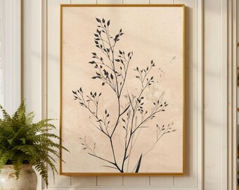 Japandi Botanical Print, Wabi Sabi Vertical Wall Art, Neutral Minimalist Decor (Digital Download)