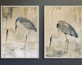 Blue Heron Wall Art, Chinoiserie Wall Decor (Digital Download)