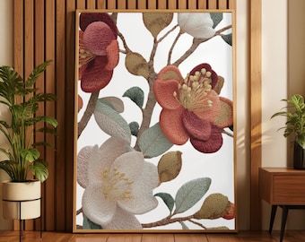 Japandi Floral Art Print, Wabi Sabi Botanical Artwork, Neutral Minimalist Poster (Digital Download)
