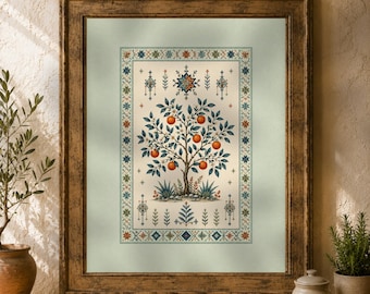 Palestinian Orange Tree Print, Tatreez Botanical Folk Art (Digital Download)