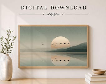 Sage Green Ocean Landscape, Wabi Sabi Sunset Poster, Minimalist Zen Wall Art (Digital Download)