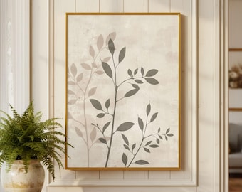 Botanische Wandkunst, neutraler abstrakter Druck, minimalistische botanische Kunst, druckbare Wandkunst