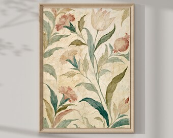 Islamic Wall Art, Persian Art Print with Pomegranate, Tulips and Vintage Florals
