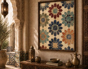 Palestinian Ceramic Tile Art, Islamic Geometric Print, Middle Eastern Decor
