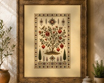 Palestinian Pomegranate Tree Tatreez Art Print (Digital Download)