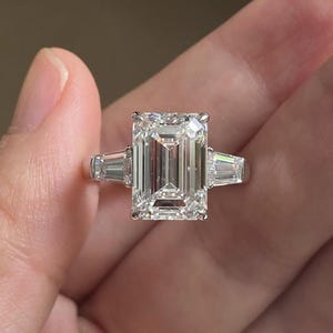3.00 Ct Emerald Cut Cubic Zirconia 925 Sterling Silver Ring for Women, Engagement Ring Luxury Three Stone Ring, Gifts Her CZ Diamond