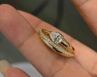 Pear Cut CZ Diamond Sterling Silver Engagement Ring, Anniversary Gift