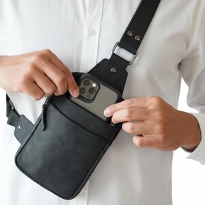 Leather Chest Bag Black Tactical Crossbody Bag Sling