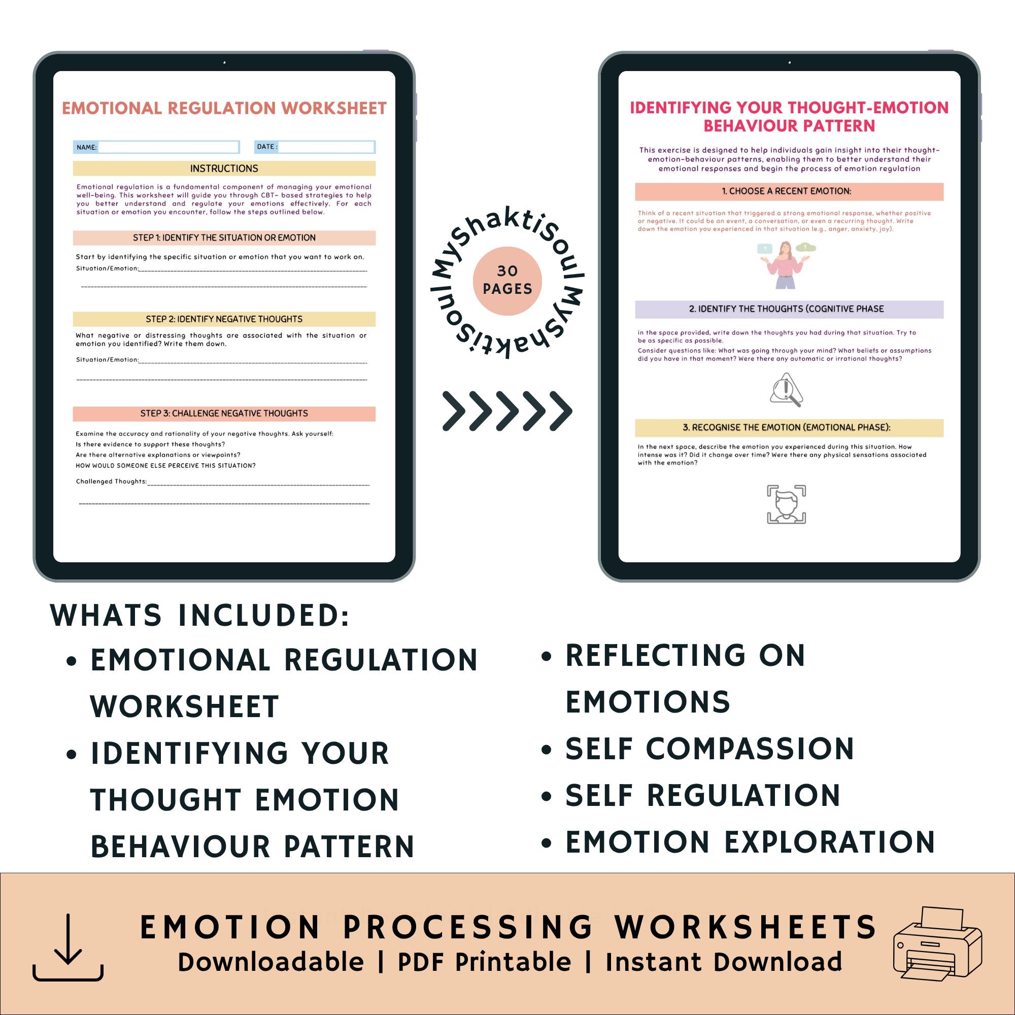 Emotion Processing Worksheet for Emotional Awareness Regulation, Mental ...