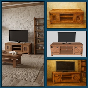 Rustykalny drewniany stojak pod telewizor – ręcznie robiona konsola multimedialna z litego drewna, szafka pod telewizor w stylu vintage