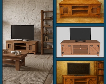 Soporte de TV rústico de madera – Consola multimedia hecha a mano en madera maciza, mueble de almacenamiento para TV de estilo vintage