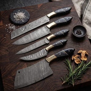 Handmade Damascus Steel Chef Tool Set | Artisan Kitchen Tools | Luxury Cooking Gift