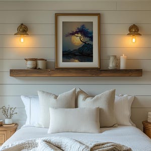 Moon Over Forest Cliff Wall Art Printable, Serene Night Landscape Painting with Tree Silhouette, Earthy Nature Decor, Download 950 image 10