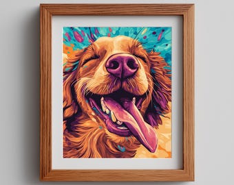 Happy Golden Retriever Art Print: Vibrant Pet Portrait (Digital Download)