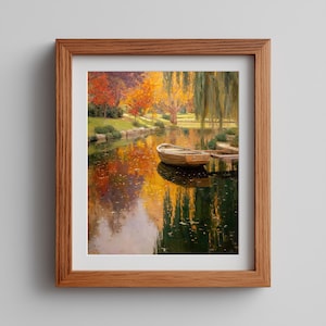 Tranquil Golden Pond Scene by Henry Tuke, Autumn Landscape Oil Painting, Peaceful Nature Printable, Rustic Fall Wall Art Download 450