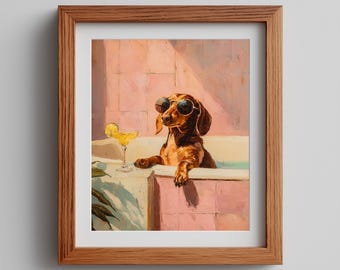 Dachshund Dog Wall Art Printable, Rustic Animal Painting, Vintage Style Pet Portrait, Farmhouse Decor, Earthy Digital Art Download 732