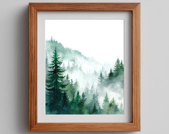 Misty Forest Print: Green Woodland Landscape, Earthy Nature Decor (Digital Download) 80