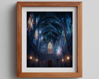 Gothic Cathedral Ceiling Stained Glass Art Print: Religious Decor (Digital Download)