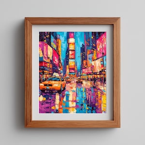 Colorful Neon Cityscape Printable, Futuristic Urban Night Street Painting, Cyberpunk Wall Art, Bright Lights Digital Download 639