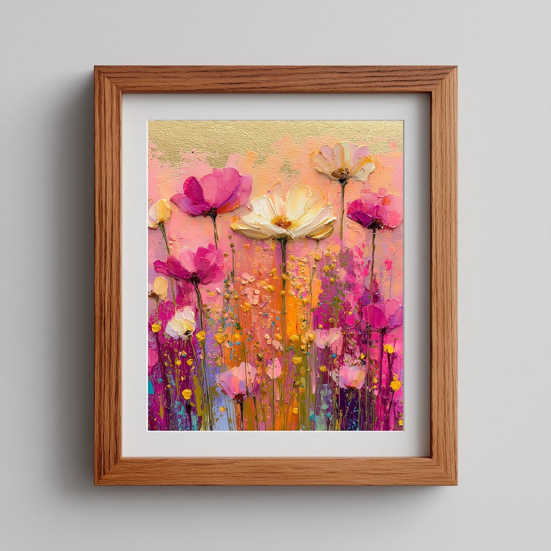 Blush and White Flower Meadow Wall Art Printable, Pink Wildflower Field ...