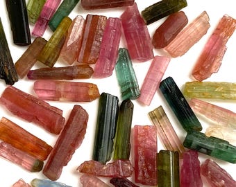 Natural Tourmaline Rough Sticks: 50 Pcs  Watermelon Pencil Jewelry Making Gift for Him