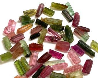 Natural Tourmaline Rough Sticks: 55 Pcs Watermelon Pencil Jewelry Making Gift for Him